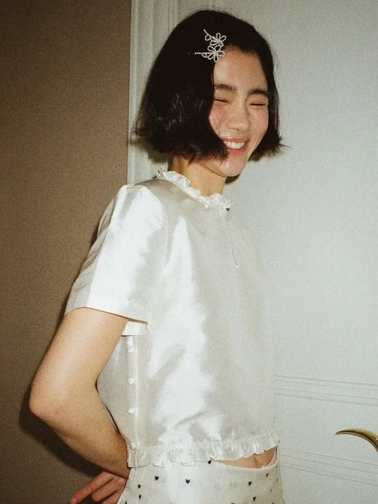 🇯🇵New 100% Silk ruffle top - Picture 2 of 4